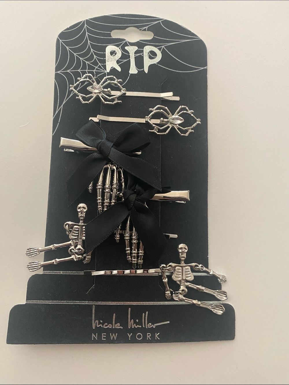 Nicole Miller Black & Silver Skeleton Hair Clip Set